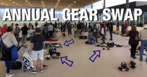 Patrons shopping for used hockey gear on the skate rink at the Pavilion
