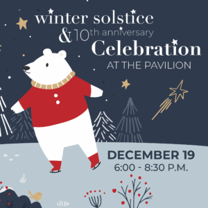 winter solstice and 10th anniversary celebration graphic with ice skating polar bear
