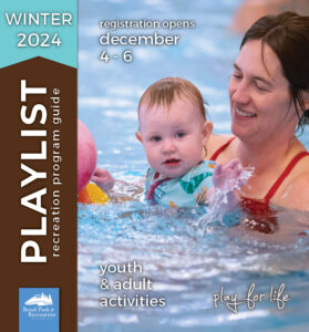2024 Winter Playlist cover showing a child and mother playing in the pool.