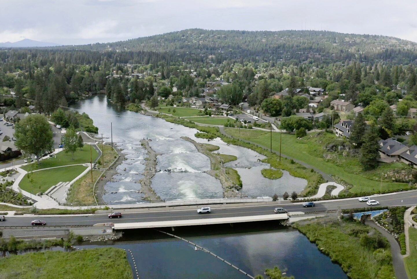 An aerial view of the white water park