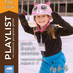 Cover of the Fall 2024 Playlist with young ice skater, smiling with kitty cat helmet