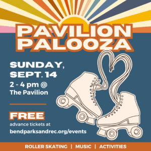 Pavilion Paloooza graphic with roller skates, Sunday, Sept. 4, 2 - 4 pm at The Pavilion, Free