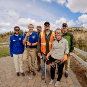 Photo of district employees at landscaping event.