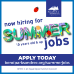 Summer jobs graphic - now hiring for summer jobs, 15 years and older, apply today