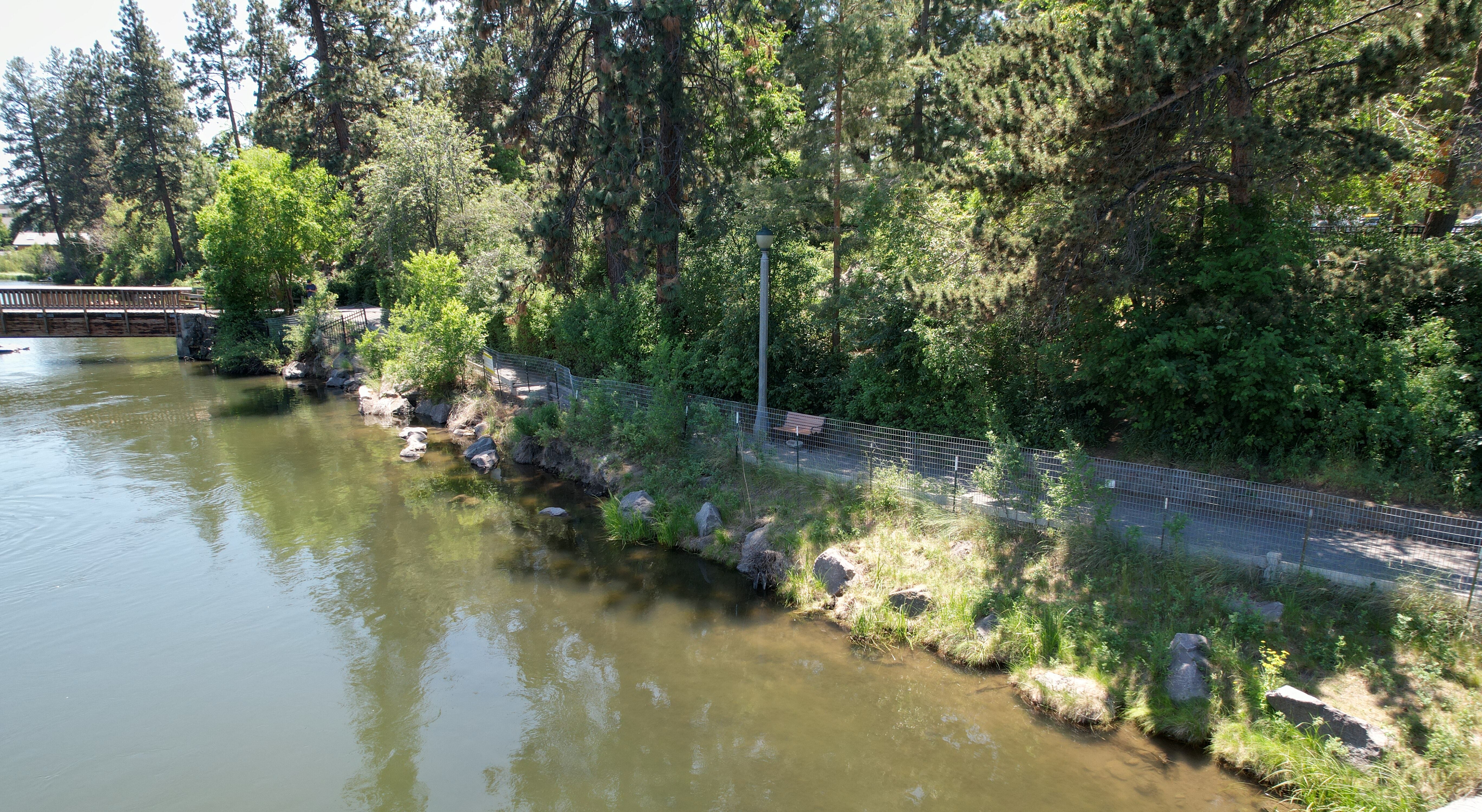 Columbia Park river bank with protective fencing
