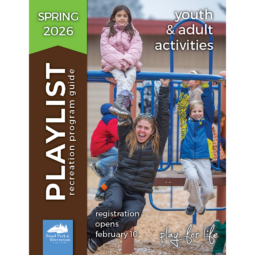 BPRD Playlist Spring 2026 Cover Final 792x792 px Youth recreation staff member laughs at hte camera while playing on the playground equipment with kiddos at a Kids Inc. activity.