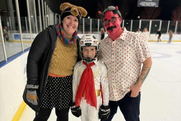 Three costumed skaters at Halloween Skate